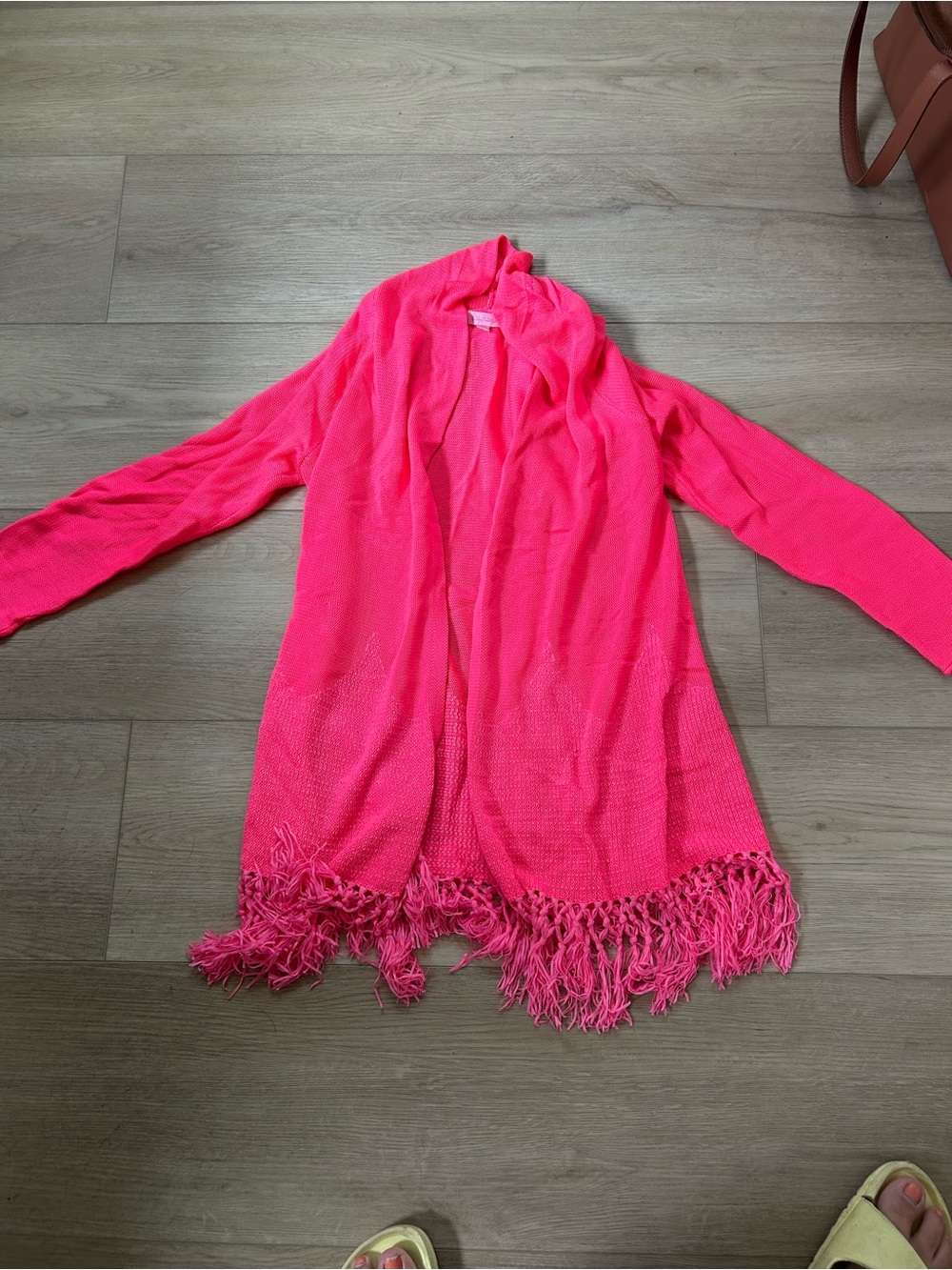 Lilly Pulitzer Hot Pink Fringe Open-Front Cardigan